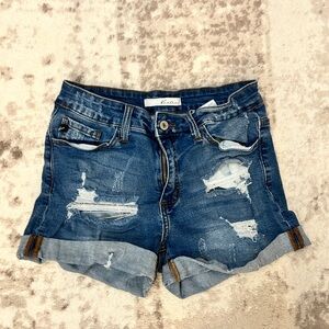 Blue Distressed Denim Shorts